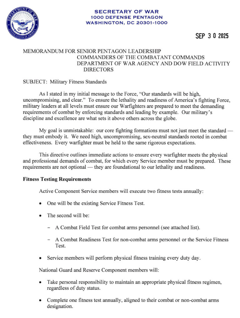 DOW MEMOS: Unfit, Undertrained Troops No Longer Tolerated | STARRS